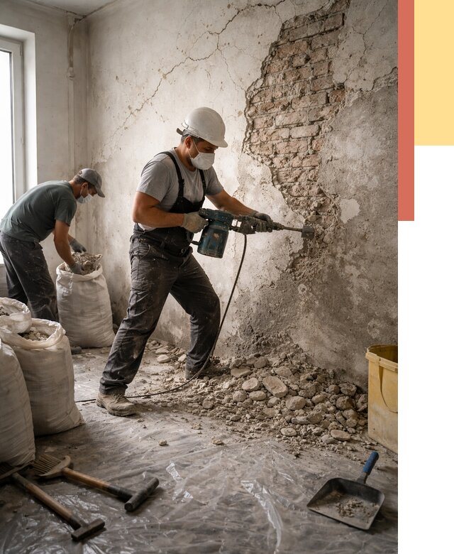Демонтаж штукатурки со стен в Стерлитамаке от 7415 руб/м² — быстро и недорого | ОТДЕЛОЧНИК-Стм