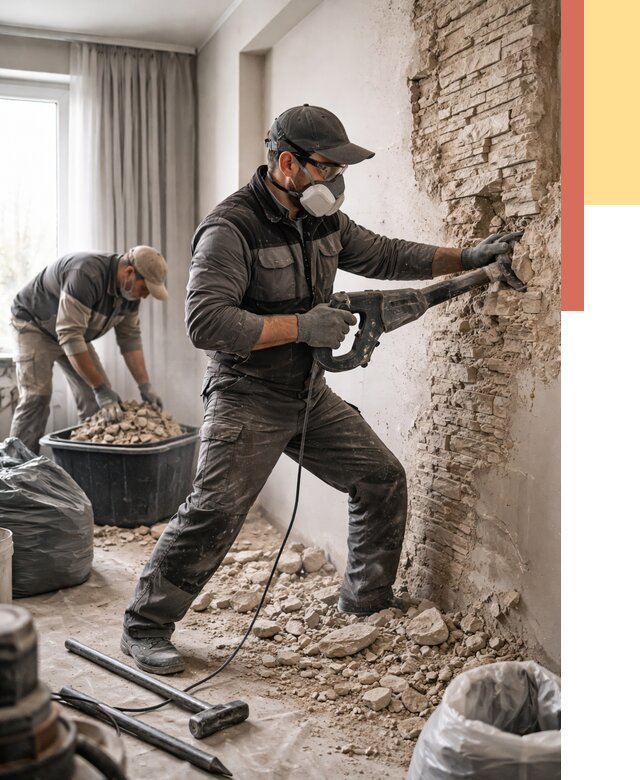 Демонтаж декоративного камня в Стерлитамаке от 1493 руб/м² — быстро и недорого | ОТДЕЛОЧНИК-Стм