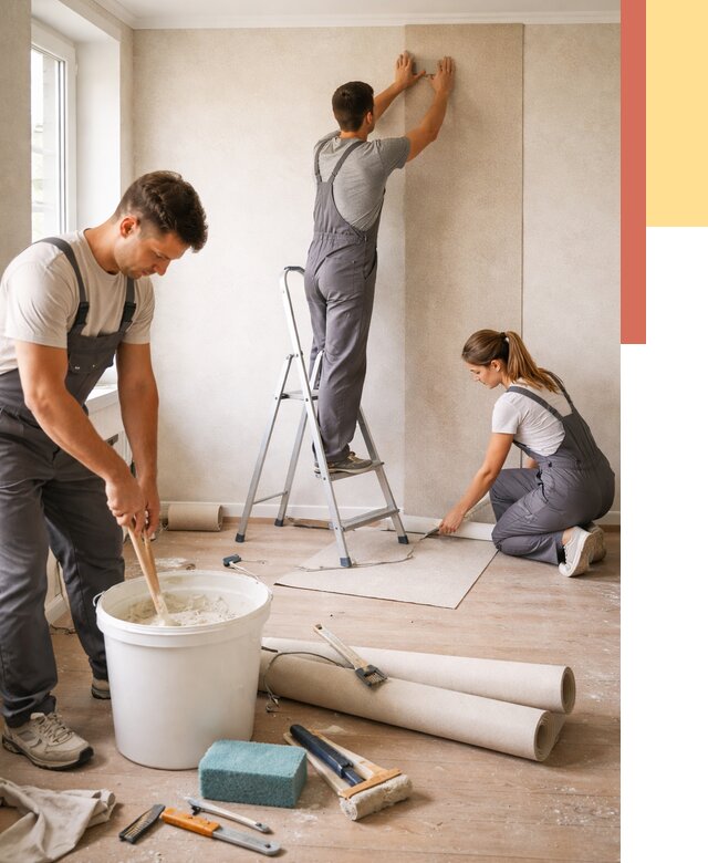 Оклейка стен обоями в Стерлитамаке от 3605 руб/м2 — быстро и недорого | ОТДЕЛОЧНИК-Стм