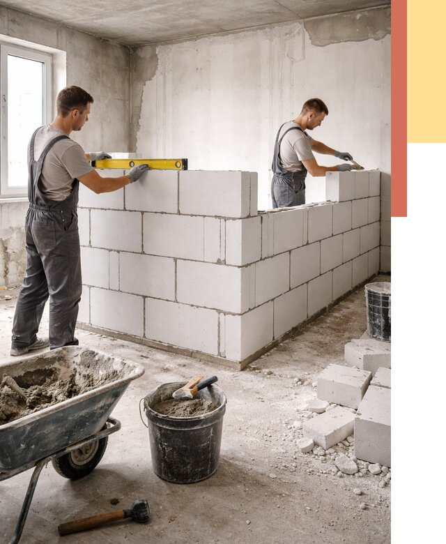 Кладка перегородок из ПГП в Стерлитамаке от 2575 руб./м2 — монтаж и возведение под ключ | ОТДЕЛОЧНИК-Стм