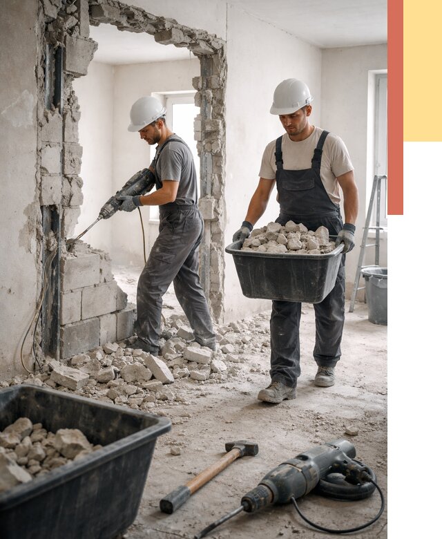 Демонтаж блоковых перегородок в Стерлитамаке от 3862 руб. — быстро и недорого | ОТДЕЛОЧНИК-Стм