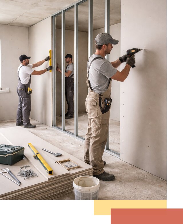 Однослойная перегородка из гипсокартона в Стерлитамаке под ключ, монтаж и отделка