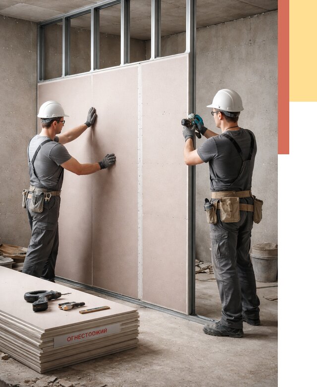 Перегородка из огнестойкого гипсокартона в Стерлитамаке от 1905 руб. под ключ | ОТДЕЛОЧНИК-Стм