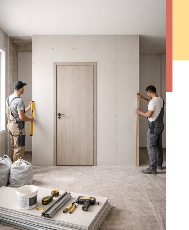 Перегородка из гипсокартона с дверью в Стерлитамаке от 4635 руб. под ключ | ОТДЕЛОЧНИК-Стм