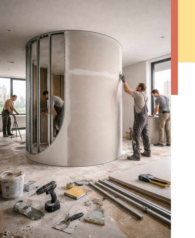 Радиусная перегородка из гипсокартона в Стерлитамаке от 2987 руб. под ключ | ОТДЕЛОЧНИК-Стм