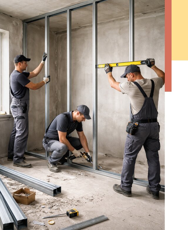 Монтаж каркаса перегородки из профиля в Стерлитамаке от 772 руб. | ОТДЕЛОЧНИК-Стм