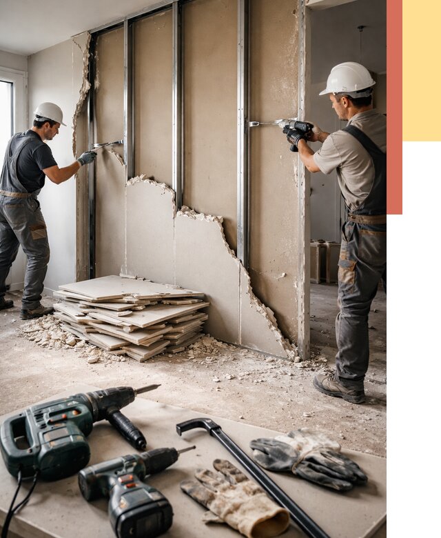 Демонтаж перегородки из гипсокартона в Стерлитамаке от 1236 руб. быстро и недорого | ОТДЕЛОЧНИК-Стм