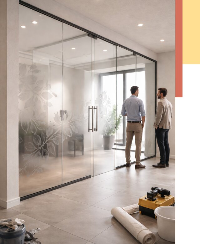 Стеклянные перегородки с рисунком в Стерлитамаке от 12874 руб. монтаж и нанесение | ОТДЕЛОЧНИК-Стм