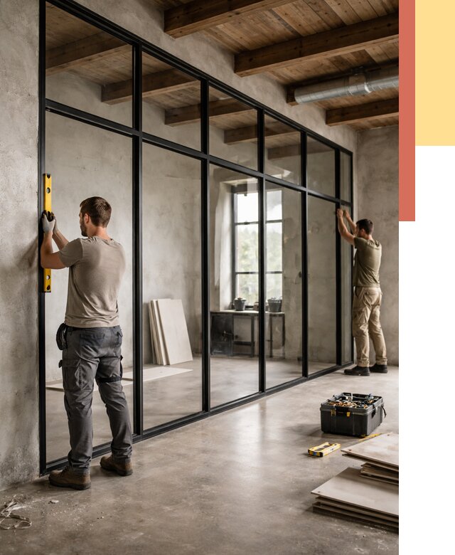 Стеклянные перегородки лофт в Стерлитамаке от 10814 руб. под ключ | ОТДЕЛОЧНИК-Стм