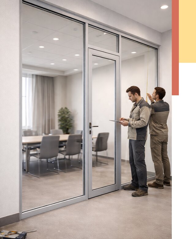 Установка и монтаж алюминиевых перегородок со стеклом в Стерлитамаке от 8445 руб. | ОТДЕЛОЧНИК-Стм