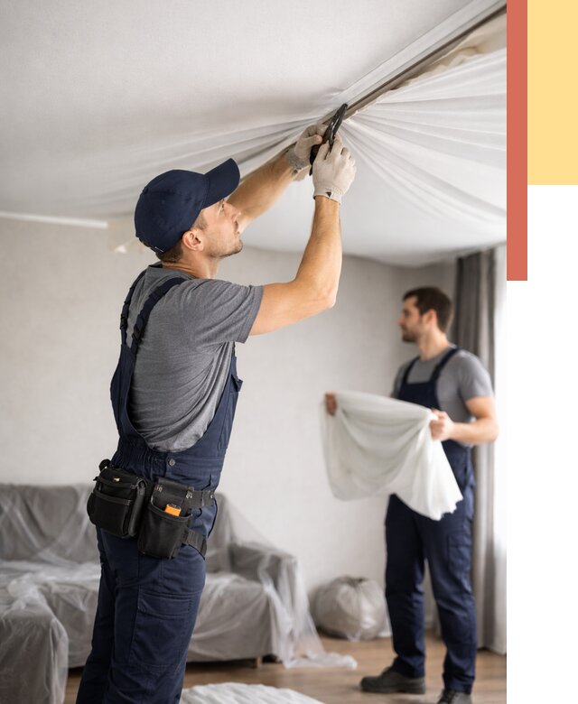 Демонтаж натяжного потолка в Стерлитамаке от 4635 руб. — снятие и разбор под ключ | ОТДЕЛОЧНИК-Стм