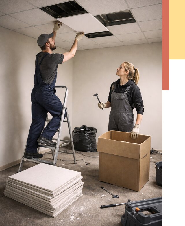 Демонтаж потолочной плитки в Стерлитамаке от 4635 руб. быстро и недорого | ОТДЕЛОЧНИК-Стм