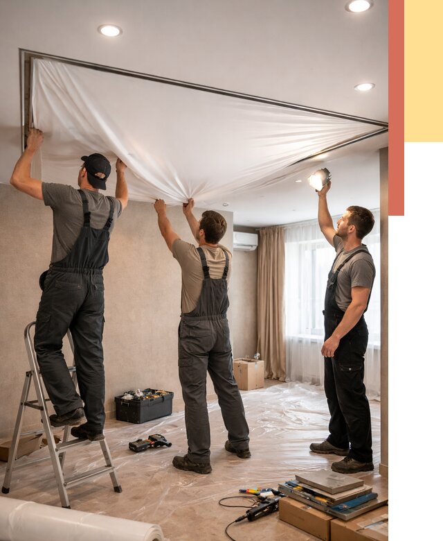 Монтаж ПВХ натяжного потолка в Стерлитамаке от 3605 руб. под ключ | ОТДЕЛОЧНИК-Стм