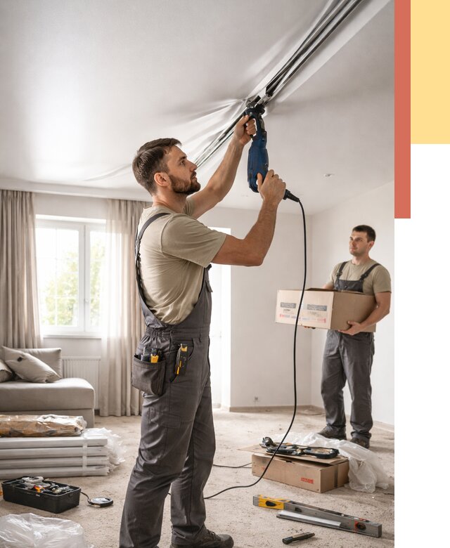 Монтаж сатинового натяжного потолка в Стерлитамаке от 3605 руб. | Быстро, недорого — ОТДЕЛОЧНИК-Стм