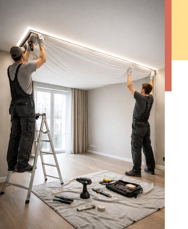 Монтаж парящего натяжного потолка в Стерлитамаке от 4635 руб. быстро и недорого | ОТДЕЛОЧНИК-Стм