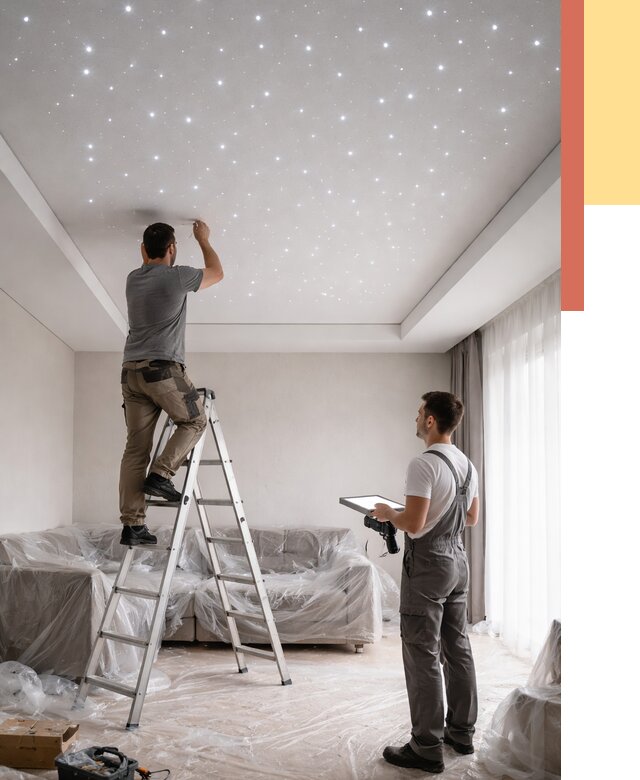 Монтаж натяжного потолка «звездное небо» в Стерлитамаке от 6694 руб. | ОТДЕЛОЧНИК-Стм