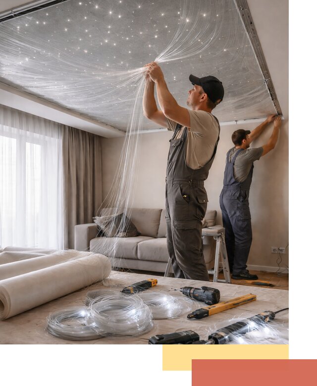 Монтаж натяжного потолка «Звездное небо» в Стерлитамаке