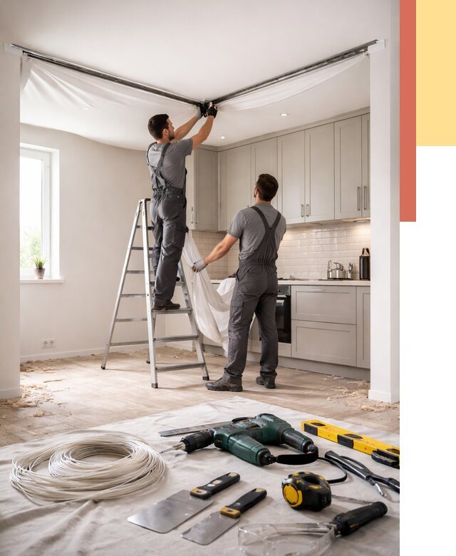 Установка натяжного потолка на кухне в Стерлитамаке от 2472 руб. | ОТДЕЛОЧНИК-Стм