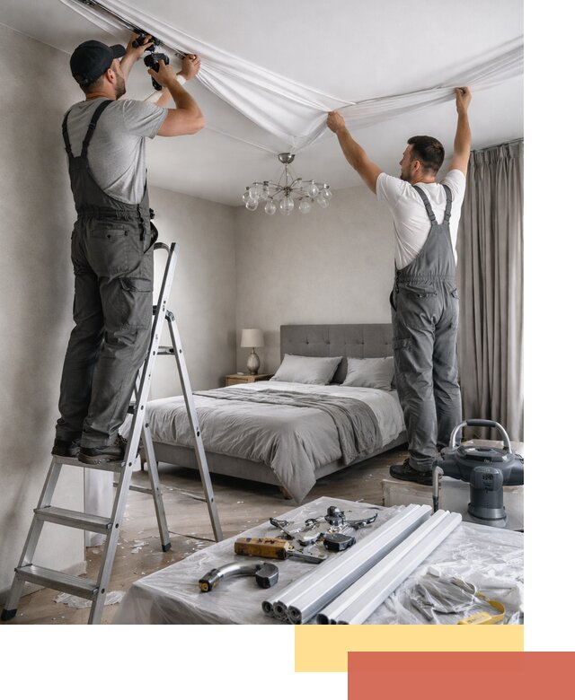 Монтаж натяжного потолка в спальне в Стерлитамаке