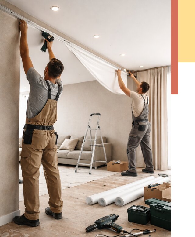 Монтаж натяжного потолка в гостиной в Стерлитамаке от 566 руб. | ОТДЕЛОЧНИК-Стм