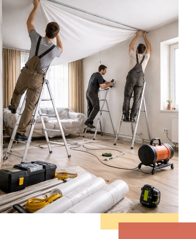 Монтаж натяжного потолка в гостиной в Стерлитамаке