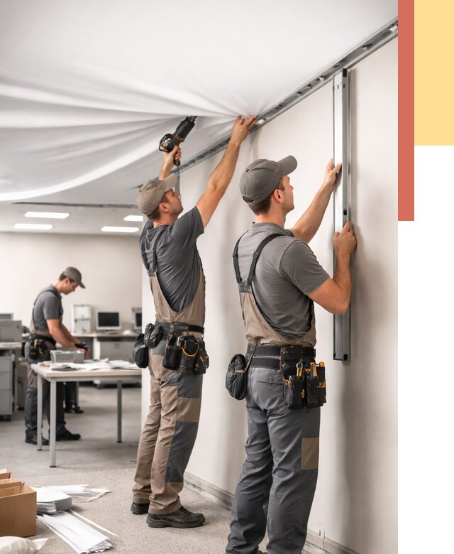 Монтаж натяжного потолка в офисе в Стерлитамаке от 463 руб/м² — быстро и недорого | ОТДЕЛОЧНИК-Стм