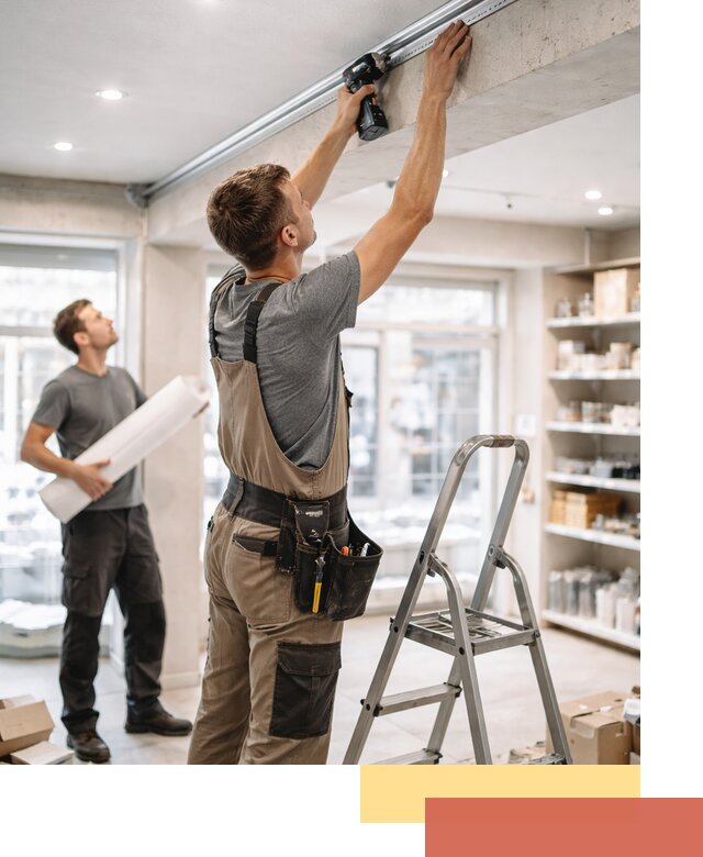 Монтаж натяжных потолков в магазине в Стерлитамаке