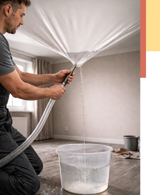 Слив воды с натяжного потолка в Стерлитамаке от 2575 руб. быстро и недорого | ОТДЕЛОЧНИК-Стм