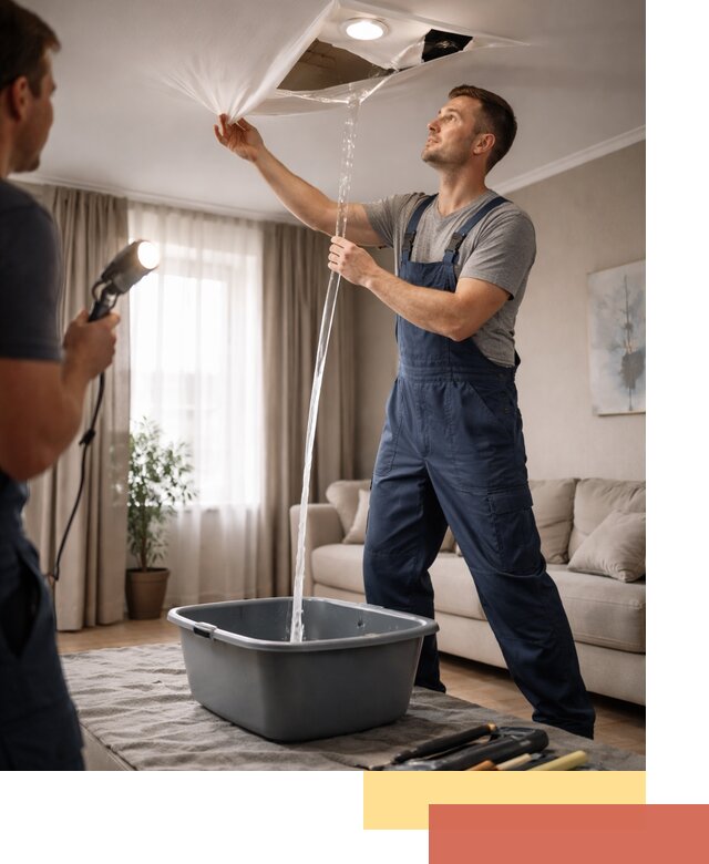 Слив воды с натяжного потолка в Стерлитамаке быстро и аккуратно