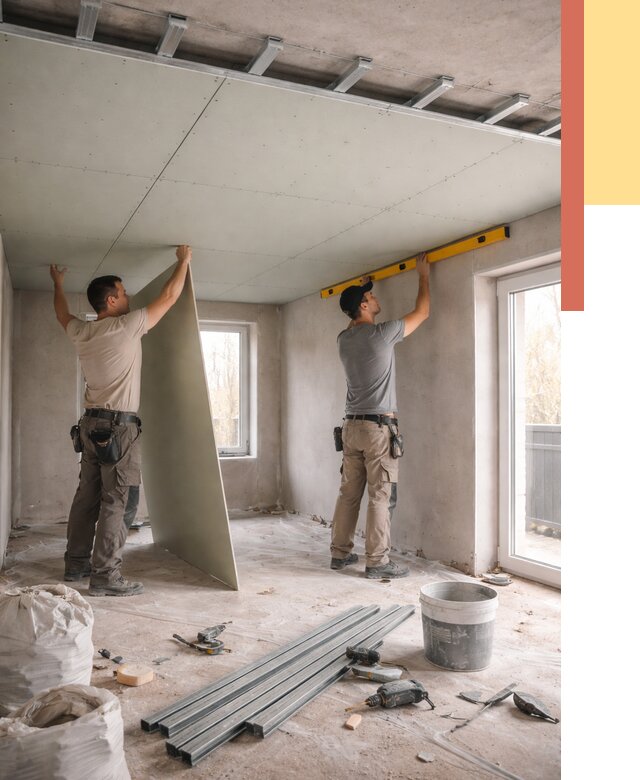 Одноуровневый потолок из гипсокартона в Стерлитамаке от 772 руб. — монтаж под ключ | ОТДЕЛОЧНИК-Стм