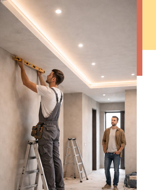 Потолок из гипсокартона с подсветкой в Стерлитамаке от 772 руб./м2 под ключ | ОТДЕЛОЧНИК-Стм