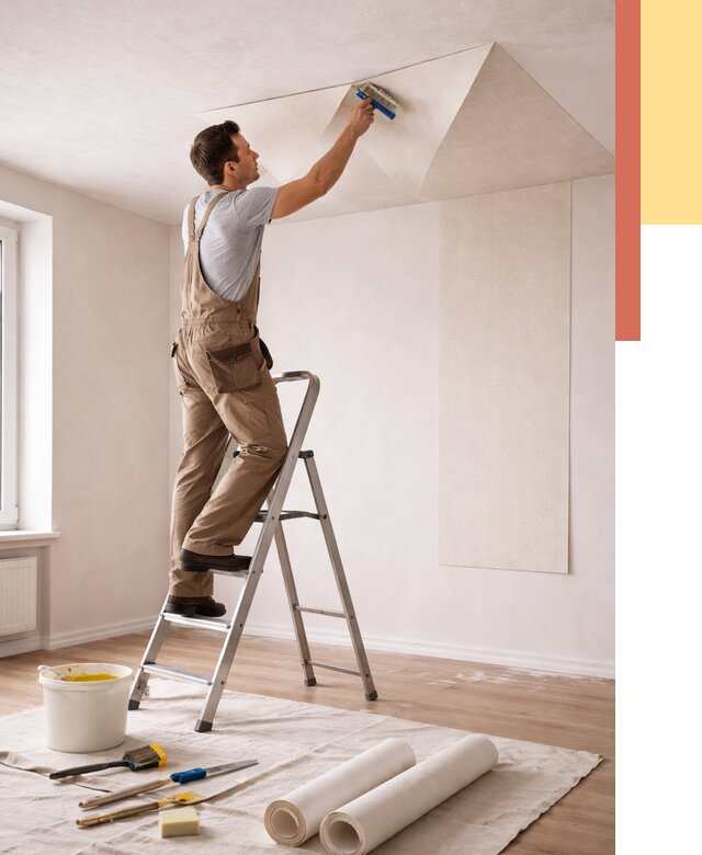 Поклейка обоев на потолок в Стерлитамаке от 4635 руб. быстро и недорого | ОТДЕЛОЧНИК-Стм