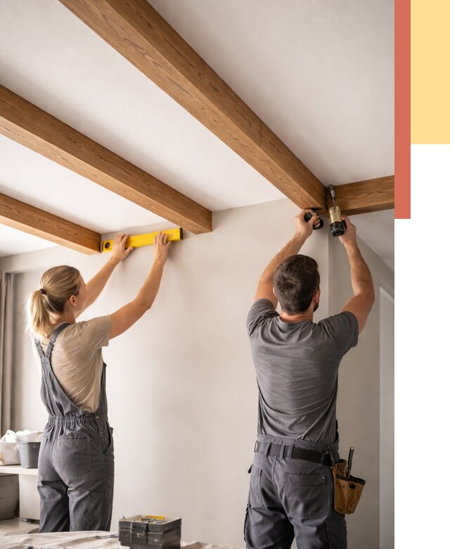 Монтаж декоративных балок на потолок в Стерлитамаке от 4326 руб. — ОТДЕЛОЧНИК-Стм